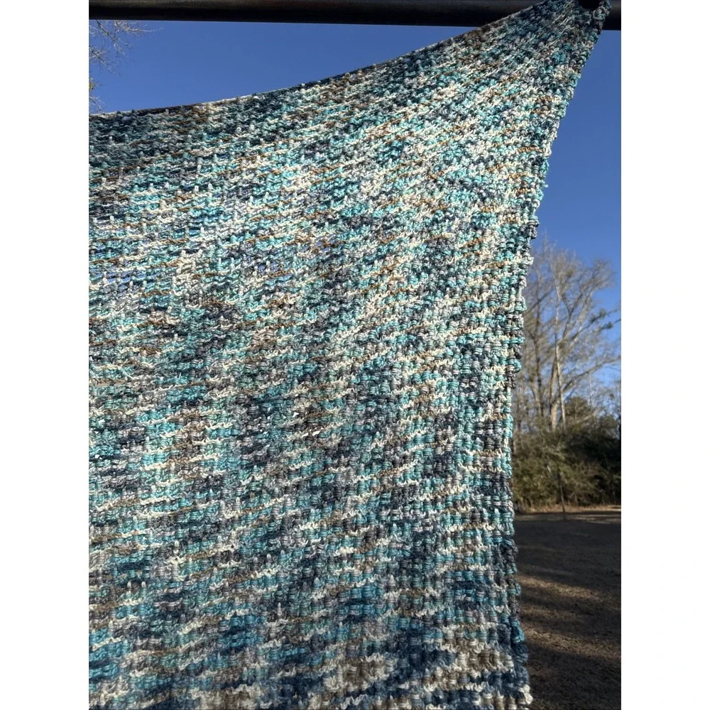 Beautiful Handmade Hand Crocheted Blue Brown And Ivory 56 X 84